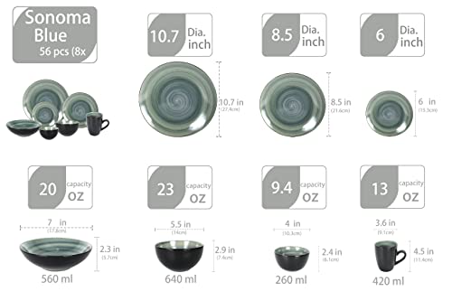 Stoneware Sonoma 56pc Dinnerware Set, Black + Speckled Spin Wash Blue - color: Blue