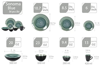 Stoneware Sonoma 56pc Dinnerware Set, Black + Speckled Spin Wash Blue - color: Blue