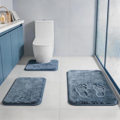 RUN HELIX Bathroom Rugs Sets 3 Piece, Soft Absorbent Memory Foam Bath Mats Set, Dry Fast Bath Mat, Machine Washable Bath Rug Set for Bathroom （Misty Blue） - color: Misty Blue