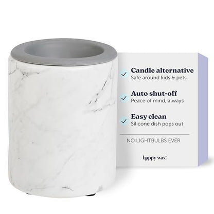 Happy Wax Marble Mini Mod Warmer for Scented Wax - Small Tabletop with Timer - Electric, Ceramic with Removable No Mess Silicone Dish - color: Marble