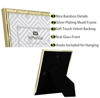 YiPinYin 4x4'' Gold Bamboo Design Metal Frame with mat for 3x3'' Set of 2, 3x3'' Elegant Gold Plated Metal Frame, Soft Touch Velvet Mat Desktop Frame - color: Gold, size: 4x4 Mat 3x3 2PK