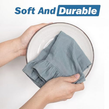 HunnmingRe Dusty Blue Kitchen Towels Set of 2, 100% Cotton Retro Ruffled Dish Towels 18"x28" Absorbent Tea Cloths for Farmhouse Charm, Drying Dishes, Entertaining Guests - color: Dusty Blue, style: Retro