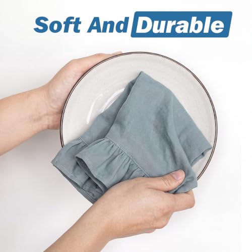 HunnmingRe Dusty Blue Kitchen Towels Set of 2, 100% Cotton Retro Ruffled Dish Towels 18"x28" Absorbent Tea Cloths for Farmhouse Charm, Drying Dishes, Entertaining Guests - color: Dusty Blue, style: Retro