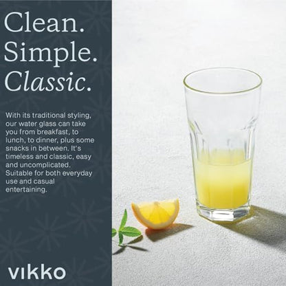Vikko Drinking Glasses, 9 Ounce Glass Cups, Durable Glasses Drinking Set of 6, Stackable Water Glasses, Highball Glasses, Heavy Base Tumblers & Water Glasses, Dishwasher Safe Cups for Kitchen - style: 9 Ounce- Set of 6