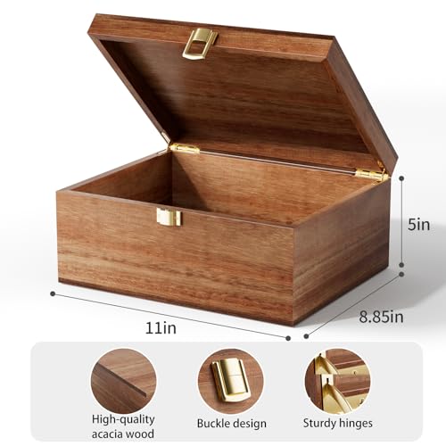 Wooden Keepsake Box, Acacia Memory Box with a Hinged Lid, Wooden Storage box, for Picture Letter Time Capsule - Wooden Gift Boxes (Large) - size: Large