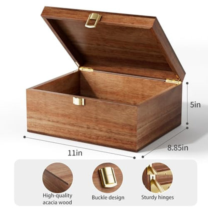 Wooden Keepsake Box, Acacia Memory Box with a Hinged Lid, Wooden Storage box, for Picture Letter Time Capsule - Wooden Gift Boxes (Large) - size: Large