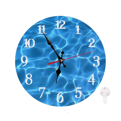 Wall Clock, White Splash Blue Swimming Pool Silent Non Ticking Clock, Modern Round Battery Operated Clocks for Bathroom Kitchen Living Room Home Decor, 10 Inch - color: Swimming Pool
