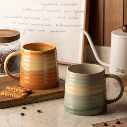 15.5oz Large Heavyweight Ceramic Mug, Reactive Glaze (Orange) | 15.5oz Medium-Large, Heavy Weighted Stoneware, Reactive Transmutation Glaze, Microwave & Dishwasher Safe, Gift Box - color: Orange