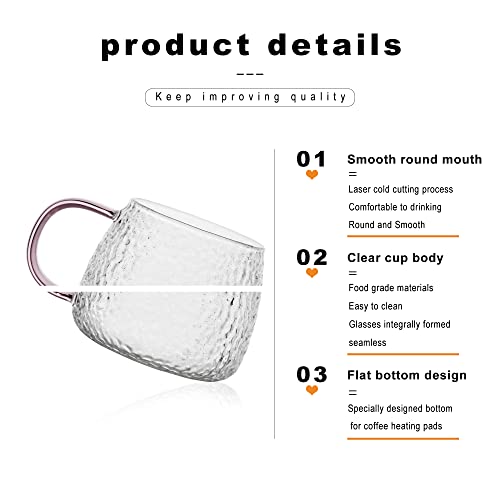 LUXU Hammered Tea Cups,Glass Coffee Mugs,15 oz,Set of 6 | Different Color Handles,Prefect for Cappuccino,Latte,Water,Mocha,Milk,Widely Used for Cafes,Home and Office ﻿ - style: 15 oz Hammered tea cups