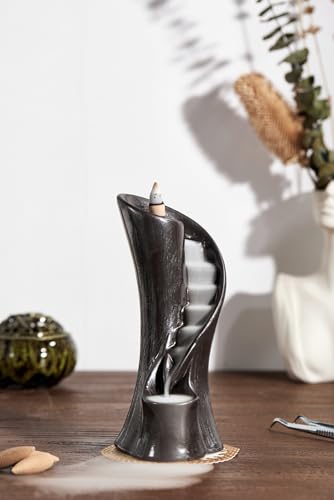 Unique Cloud Stairs Ceramic Waterfall Incense Holder, Paired with a Pack of Backflow Incense Cones. (Metallic) - color: Metallic