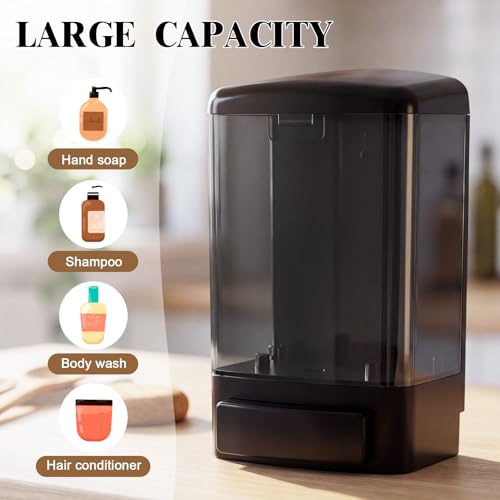 Hushee 4 Pcs Wall Mounted Soap Dispenser,33.8 Oz 1000 Ml,All Black | Manual Press, 1000ml 33.8oz Capacity Clear Window, For Restaurant Bathroom Kitchen Hotel, Liquid Soap Shampoo Dispenser - color: All Black, size: 33.8 oz 1000 ml