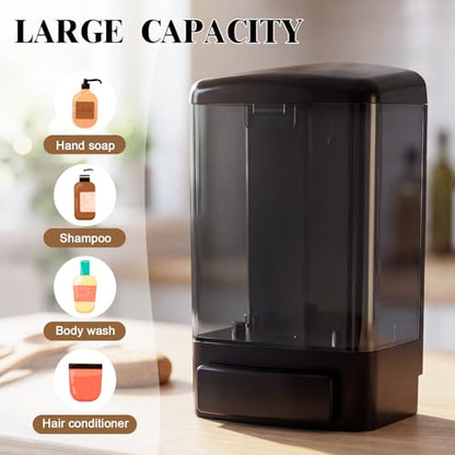 Hushee 4 Pcs Wall Mounted Soap Dispenser,33.8 Oz 1000 Ml,All Black | Manual Press, 1000ml 33.8oz Capacity Clear Window, For Restaurant Bathroom Kitchen Hotel, Liquid Soap Shampoo Dispenser - color: All Black, size: 33.8 oz 1000 ml