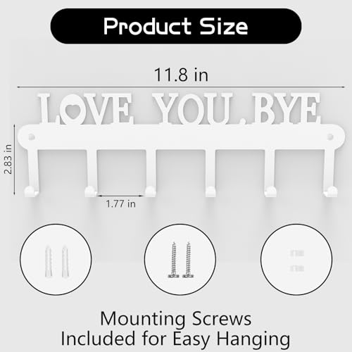 Key Holder for Wall - 'Love You Bye' Key Hooks, White, 6 Hooks | Key Holder Wall Mount Self Adhesive, Key Rack Wall Mount for Wall No Drill for Living Room, Kitchen, Bathroom, Garage - color: Love You Bye' White