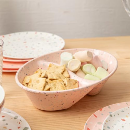 Confetti Divided Bowl Set of 2, 100% Melamine BPA-Free Stackable Unbreakable Bowls with Two Compartments, Ideal for Snacks, Chips & Dips, Cereal, Dishwasher-Safe Color: Pink - color: Confetti Pink
