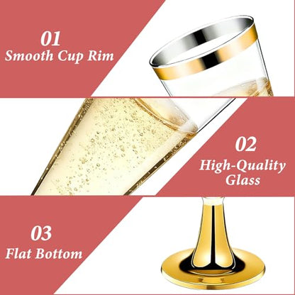GuanQiao 100 Pack Plastic Champagne Flutes with Gold Rim Gold Bottom, 5.5 Oz Clear Disposable Plastic Champagne Glasses, Wine Glasses Cups for Wedding Celebration New Years Eve Party Supplies - color: Gold Bottom Gold Rim, size: 100-Pack