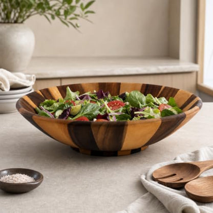 Arthur Court Extra Large Acacia Wood Salad Bowl - Wok Wave Style - 16 Inch Diameter x 4.5 Inch Tall - Perfect for Fruits and Salads - size: Wok