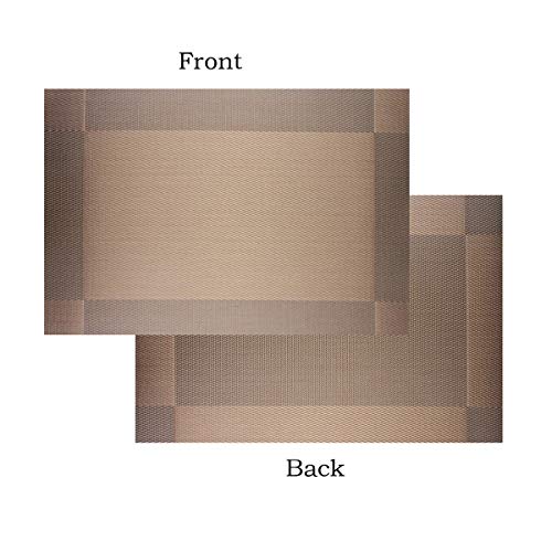 Placemats Washable Easy to Clean Table Mats for Kitchen Table Heat-resistand Woven Vinyl PVC Placemat 12x18 inches Set of 4（Brown） - color: Brown, size: placemats set of 4