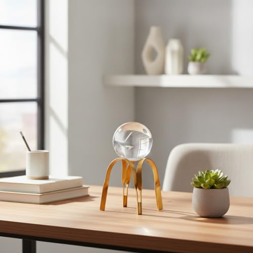 for Shelf, Desk, or Console Table Display: Modern Geometric Metal Leaf and Crystal Ball Sculpture Accent (1 PC) - size: 4.33 x 4.33 x 6.69 in