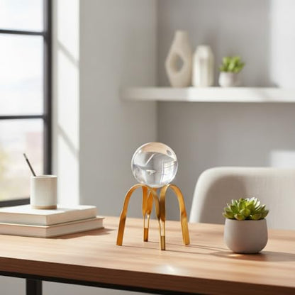for Shelf, Desk, or Console Table Display: Modern Geometric Metal Leaf and Crystal Ball Sculpture Accent (1 PC) - size: 4.33 x 4.33 x 6.69 in