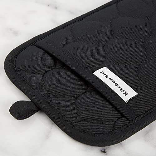 KitchenAid Quilted Cotton Terry Cloth Oven Mitt, Pot Holder, Kitchen Towel 4-Pack Set, Heat Resistant, Silicone Grip, Gift Set, Matte Black, 16"x26", 7"x13" & 7"x10" - color: Matte Black