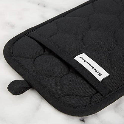 KitchenAid Quilted Cotton Terry Cloth Oven Mitt, Pot Holder, Kitchen Towel 4-Pack Set, Heat Resistant, Silicone Grip, Gift Set, Matte Black, 16"x26", 7"x13" & 7"x10" - color: Matte Black