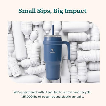 REDUCE 40 oz Stainless Steel Tumbler with Handle - Dual-Wall Vacuum Insulated Travel Mug, Sweat-Proof Lid & Reusable Straw - Keeps Drinks Cold for 24 Hrs, Fits Cupholders, Dishwasher Safe - Papaya - color: Papaya, size: 40 Ounces