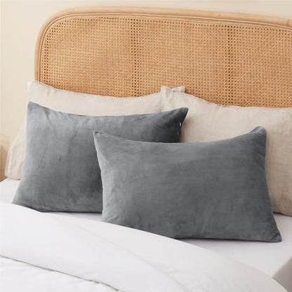 BEDELITE Flannel Pillowcases Standard Set of 2, Gray, 20x26 Inches | Super Cozy Fuzzy Velvet Pillow Shams with Zipper Closure, Soft Fleece Pillowcases for Bedroom, Sofa, Couch, All-Season Use - color: Gray, size: 26" x 20" (Pack of 2)