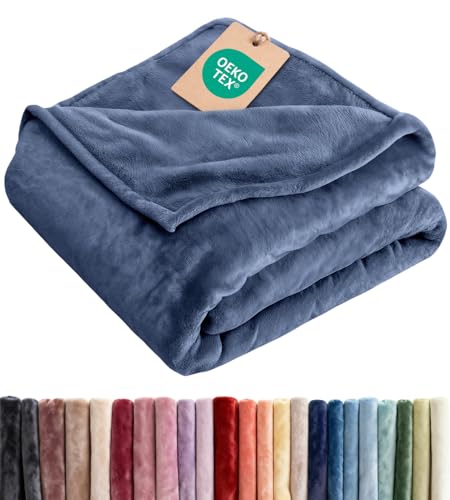 Fleece Blanket Kids Size - Ultra-Soft Flannel Fleece Blanket - Washed Blue | Soft, Warm, Outdoor Picnic Blanket for Camping, Travel, Lightweight, Cozy, Anti-Static, Home Decor Gifts for Men & Women - color: 02 - Washed Blue, size: Kids (43" x 55")