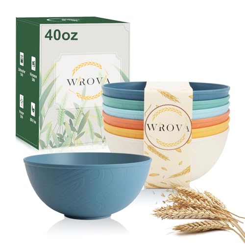 Wheat Straw Bowls for Kitchen set of 6,Anti-Scald Thick Soup Bowls 40oz,Microwave and Dishwasher Safe Bowl Sets, Unbreakable Cereal Bowl Sets. Vibrant Series - color: Vibrant Series, size: 40oz