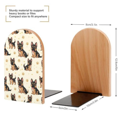 2 Pieces Bookend Heavy Duty Wood Bookends with Metal Base, German Shepherd | Art, Small Book Stoppers for Shelves, Desktop, Room, Library, Sturdy and Non-Slip - color: Style(512)