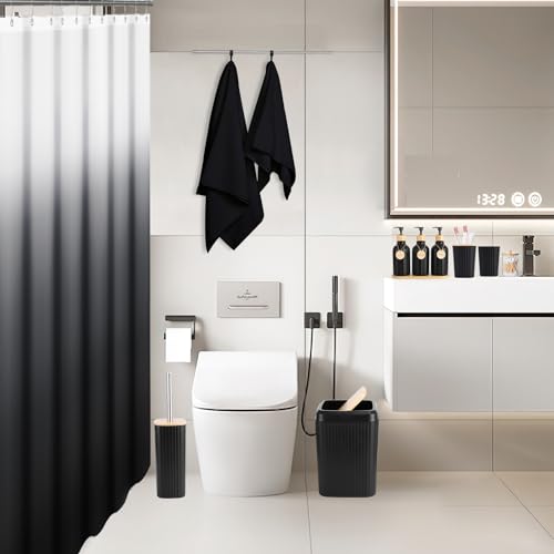 32PCS Bathroom Set Bathroom Accessories with Shower Curtain and Bath Towel,Trash Can,Bathroom Decor,Black Shower Curtain Set,Toilet Brush,Trash Can & 3PCS Soap Dispenser - size: Bath Set+Shower Curtain+Towel Set, style: Black