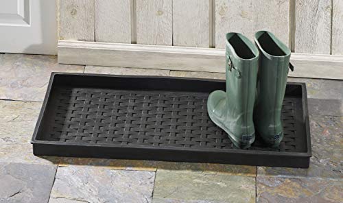 HF by LT Jumbo Basketweave Deluxe Rubber Boot Tray, 34 x 14 inches, Heavy Duty Vulcanized Rubber Design, One-Piece Seamless Construction, Year Round Use Indoors or Outdoors, Black