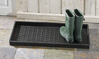 HF by LT Jumbo Basketweave Deluxe Rubber Boot Tray, 34 x 14 inches, Heavy Duty Vulcanized Rubber Design, One-Piece Seamless Construction, Year Round Use Indoors or Outdoors, Black