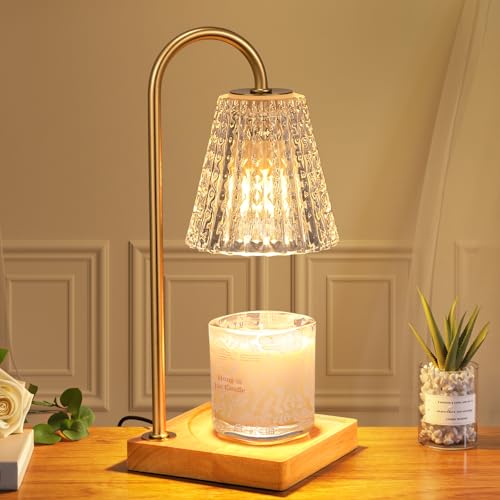 Hong-in Candle Warmer Lamp, Candle Lamp Warmer with Timer,Wax Melt Warmer,Crystal Candle Heater Lamp for Scented Wax, Elegant Home Decor, Clear Glass - color: Clear Crystal-Wood, size: 11.8" Height