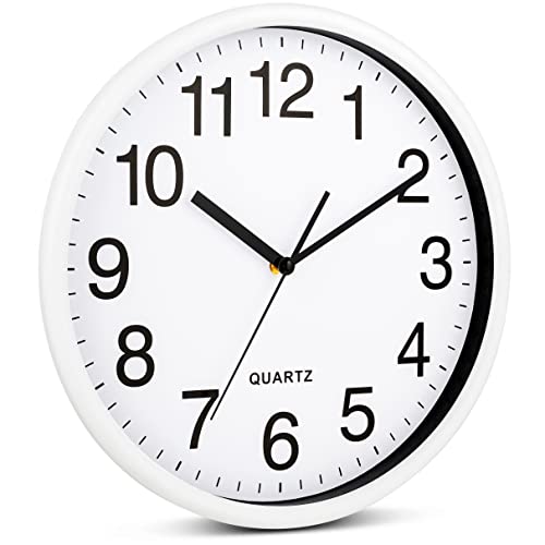Bernhard Products White Wall Clocks Large 13 Inch, Silent Non Ticking 2 Pack, Quality Quartz Battery Operated Round Easy to Read Home/Office/Business/Classroom/School Clock, Black - color: White, size: 13 Inch - 2 Clocks