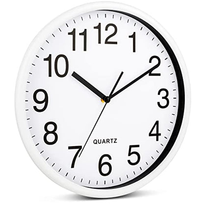Bernhard Products White Wall Clocks Large 13 Inch, Silent Non Ticking 2 Pack, Quality Quartz Battery Operated Round Easy to Read Home/Office/Business/Classroom/School Clock, Black - color: White, size: 13 Inch - 2 Clocks