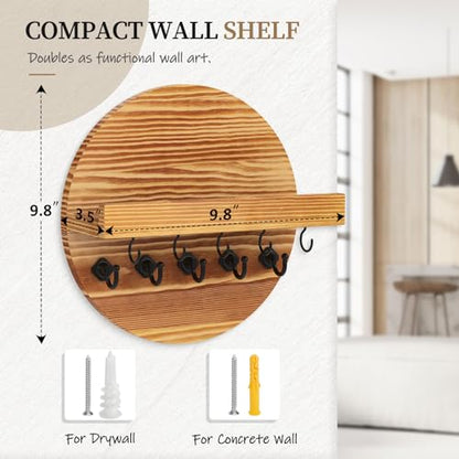 Nekon Key Holder Wall Mount, Key and Mail Organizer for Wall | 9.8 Inch Round Wooden Rustic Wall Organizer for Entryway, Hallway, Kitchen, Office