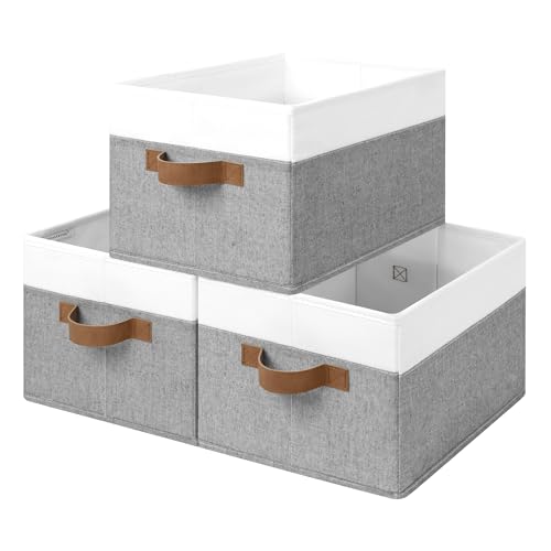 StorageWorks Closet Storage Bins, Gray&White, Large, 3-Pack | Fabric Shelf Baskets, Closet Organizers and Storage Basket, Foldable Storage Bins for Shelves, Clothes Storage Bins - color: Gray and White, size: Large