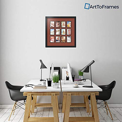 ArtToFrames Double-Multimat-1156-766/89-FRBW26079 Collage Photo Frame Double Mat with 12-3.25x4.75 Openings and Satin Black Frame - color: Cognac, size: 12 - 3.25x4.75