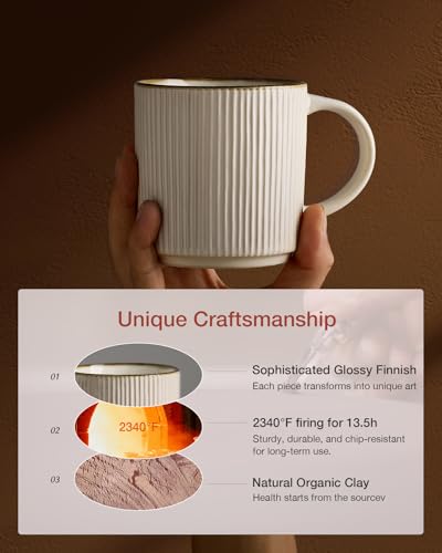famiware Coffee Mug Set of 4, Star 12 oz Ceramic Mugs Cups Set with Handle | Stoneware Stackable Catering Cup for Coffee, Tea, Cappuccino, Latte, Microwave & Dishwasher Safe, White - color: Star-White, size: 4 Count (Pack of 1)