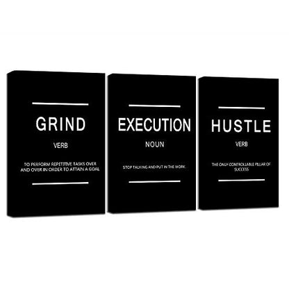 Framed Canvas Wall Art Success Quote, Office Wall Art, Black Large Poster, Positive Motivational Set of 3 Prints, Execute Failure Definition, Inspirational Print (B-3pcs,12x16inchx3pcs) - color: B-3pcs, size: 12x16inchx3pcs