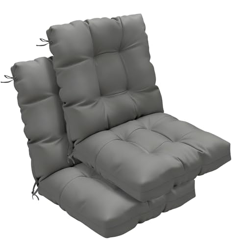 Outdoor Chair Cushions 42x21x4 Inch Set of 2, Dark Gray | Patio Cushions for Dining Rocking Chairs, High Back Soft Seat Pad with Ties, Waterproof Fade Resistant, Indoor Outside Use - color: Dark Gray