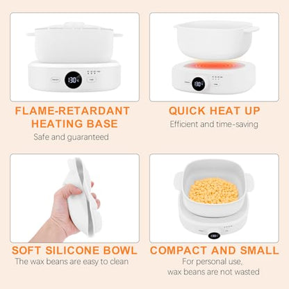 Digital Hair Removal Wax Warmer, Adjustable Temperature Waxing Machine for Women Hair Removal, Face, Bikini, Legs and Body, with Silicone Wax Pot Liner (White) - color: White