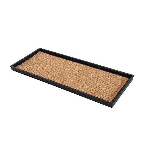 Anji Mountain Heavy Duty Waterproof Rubber Shoe Storage Mat Organizer/Boot Storage Tray Multi Use For Entryway with Coir, Tan Insert , Fits 3 Pair (34.5" Wide) - color: Tan, size: 34" x 14" x 1.5"