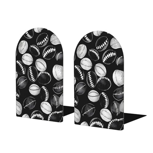 Black White Baseball Wooden Bookends for Shelves Decorative Book Ends Universal Book Organizer Holder for Office, Heavy Books, Vinyl Records - color: Black White Baseball