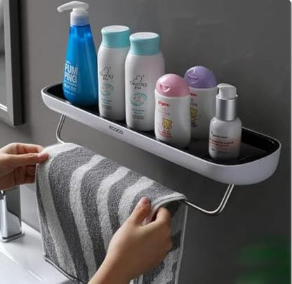 Wall-Mounted Black Shower Caddy – No-Drill Rust-Resistant Bathroom Organizer with Strong Adhesive for Shampoo, Soap & Toiletries – Space-Saving Bathroom Storage Solution - color: White / Black