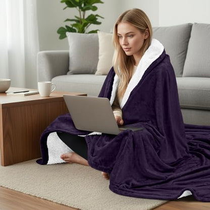 Utopia Bedding Reversible Plush Sherpa Blanket Throw Size Plum, 50x60 Inch | Soft, Warm, Fleece, Bed, Sofa, Couch, Camping, Travel, Cozy, All Season - color: Plum, size: Throw (50x60 Inch)
