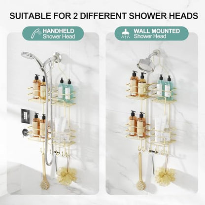 SRIWATANA Shower Caddy Hanging, Shower Organizer with Razor Hooks, Gold | Rustproof Shower Rack, No Drilling Shelves Over Shower Head, Anti-Swing Scution Install, Bathroom Holder for Sponge Loofah - color: Gold