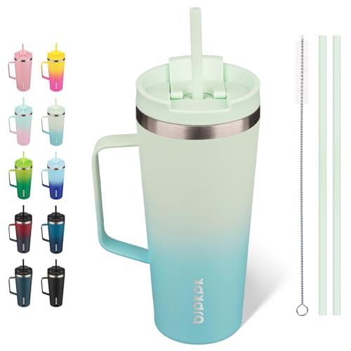 BJPKPK 22oz Insulated Tumbler with Handle, Lid & Straw, Stainless Steel | Double Wall Vacuum Insulated Coffee Travel Mug - Keeps Cold & Hot, BPA Free, Cupholder Fit for Office, Gym & Travel - color: Mint, size: 22 Ounces