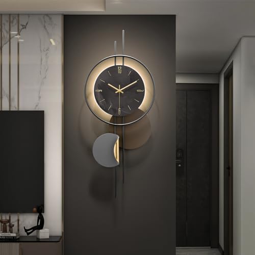 Modern Wall Clock for Living Room,Large Black Decorative Wall Clock with Light,Creative Silent Clock Battery Operated Metal Wall Art for Entryway/Bedroom/Office/Dinning Room/Kitchen Decor - size: 11"W x 26"H
